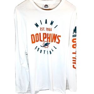 MIAMI DOLPHINS Men’s White Long Sleeve NFL Tee by Majestic XL New w/o Ta…
